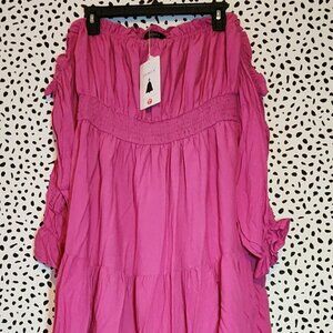ZESICA Women's 2024 Sexy Boho Off Shoulder Puff Short Sleeve High Waist Ruffled